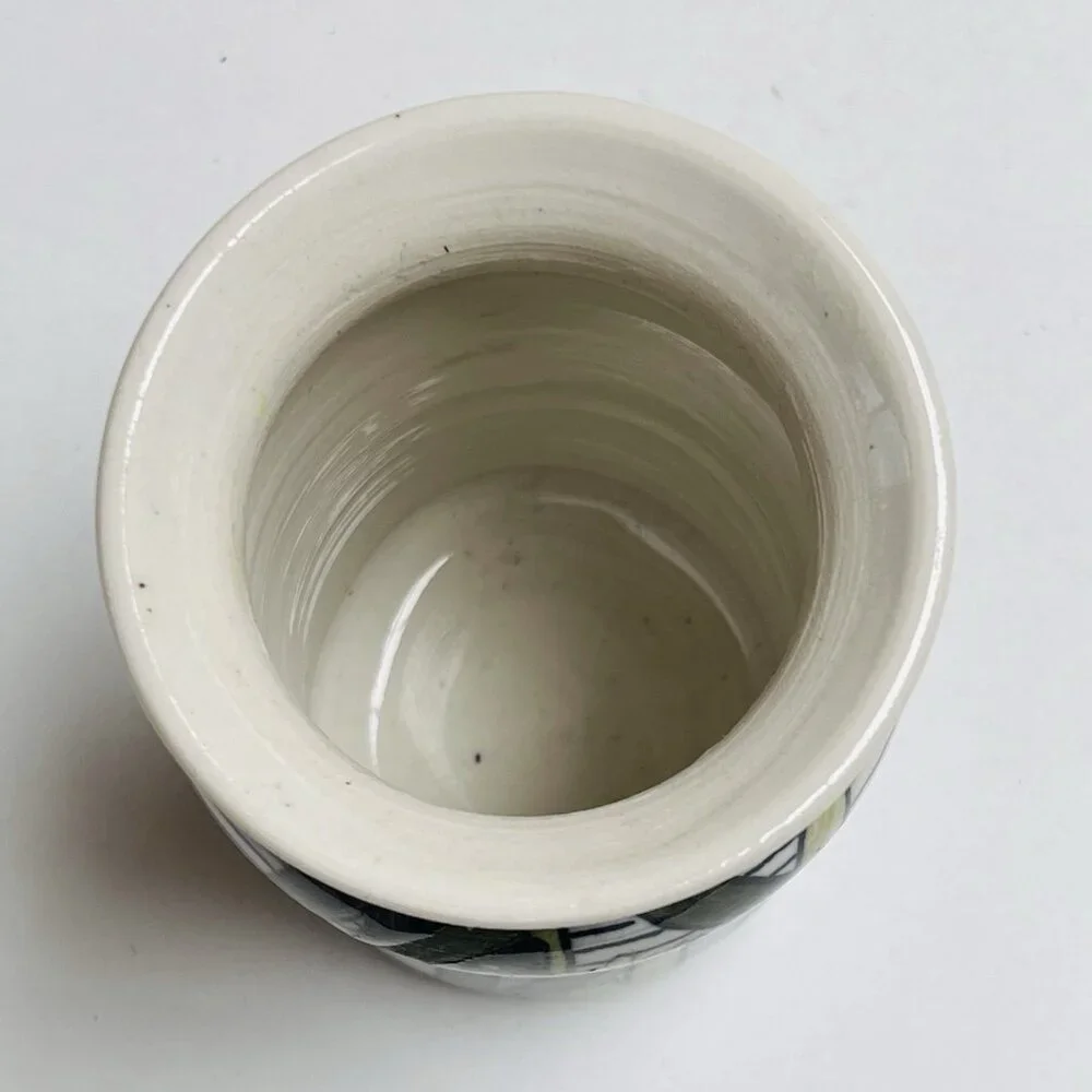 Studio Art Pottery Vase Signed Floral Blue Iris Home Decor